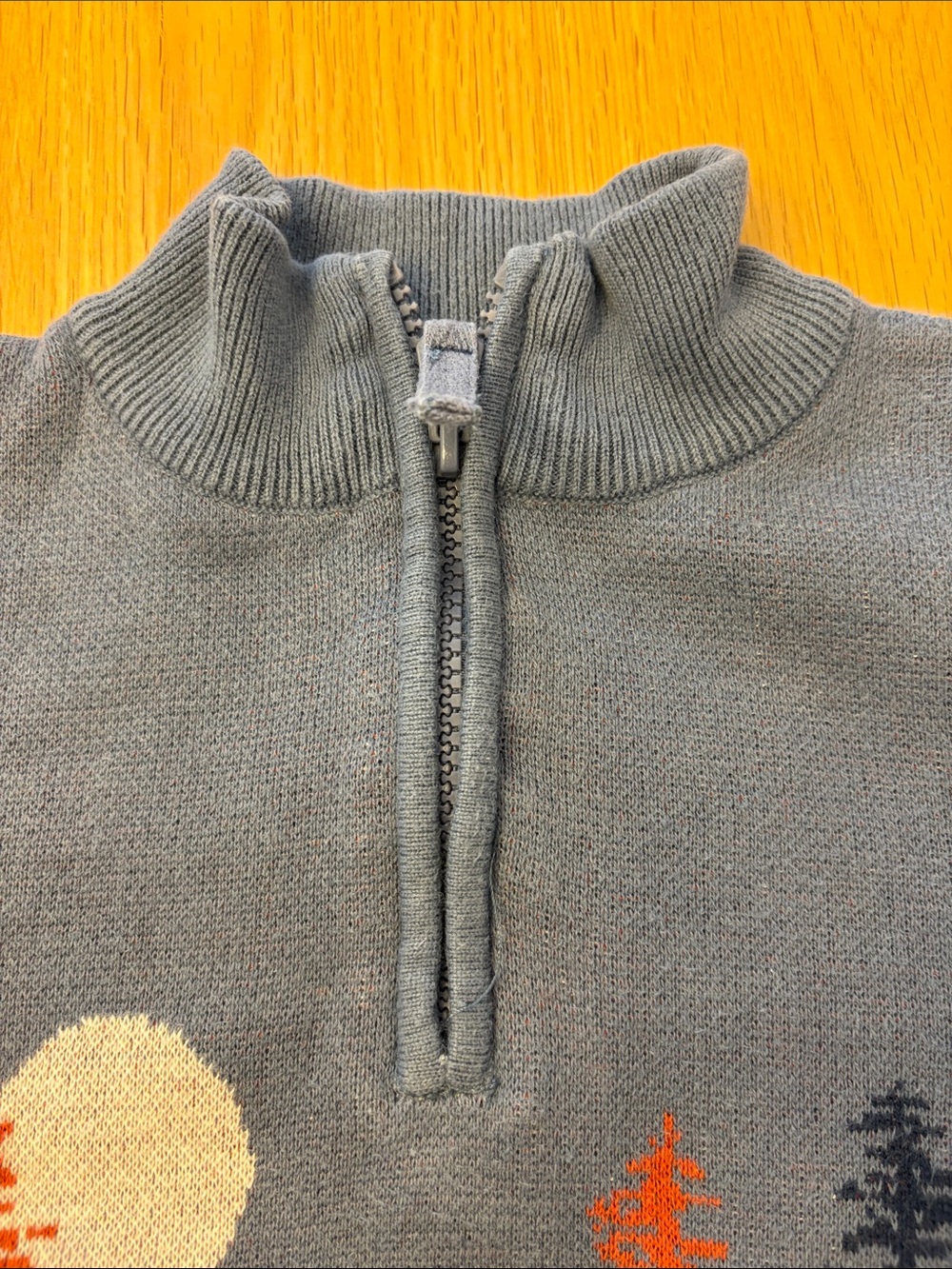 Fat Face Boys Blue/Gray Zip-Up Sweater with Wolf and Forest Motif - size 6/7 - Picture 2 of 8